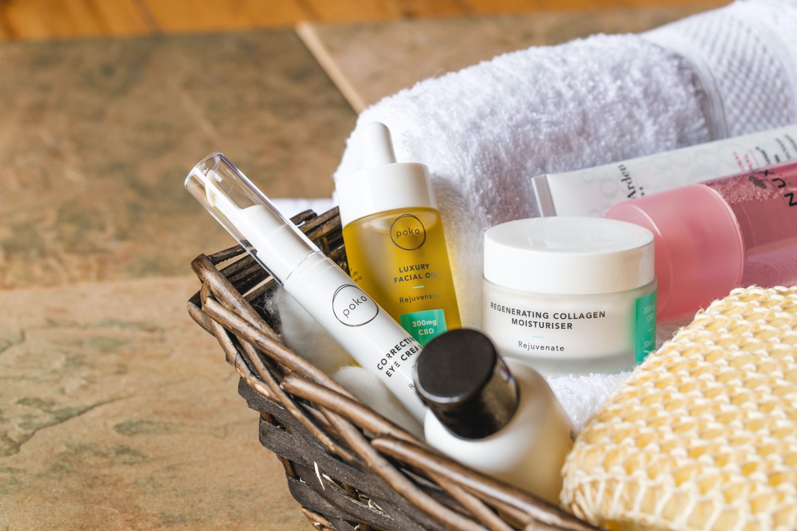 Skincare Products on Bathroom Shelf