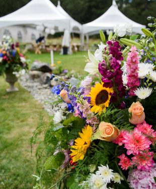 DIY Backyard Wedding flowers and tent